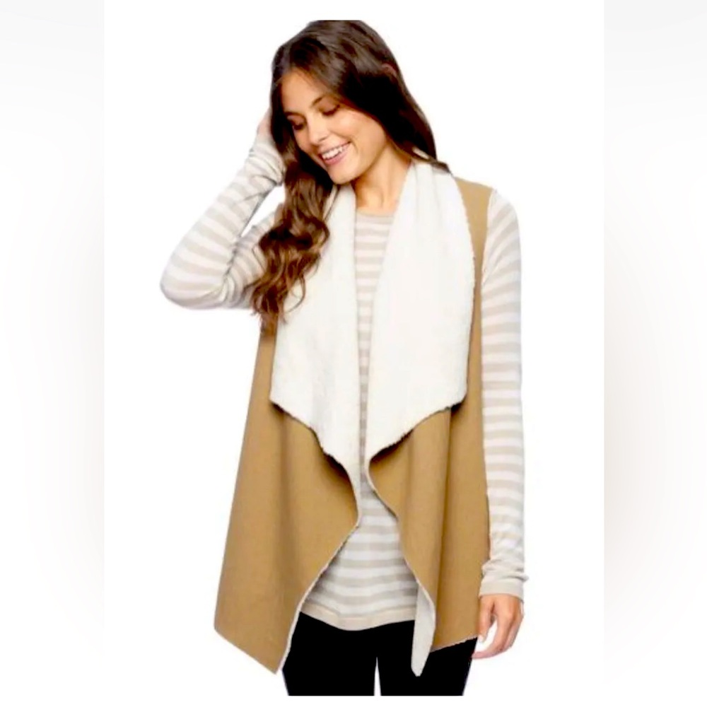 Splendid Camel and Ivory Open Vest